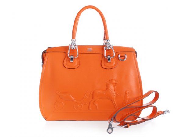 Hermes 2013 Horse Draw Carriage Embossed Orange Silver